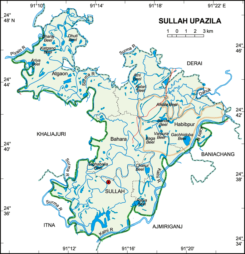 Sulla Upazila Map Sunamganj District Bangladesh