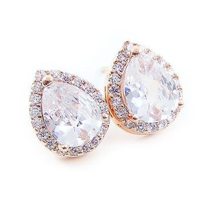 Rose Gold Crystal Bridal Stud Earrings by Blucha Jewels