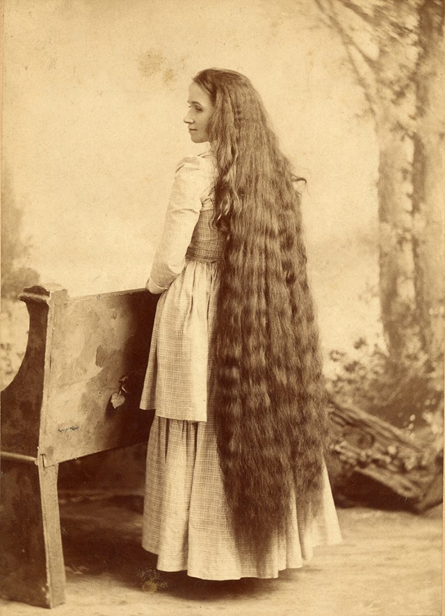 Antique Photo .. Photo Print 5x7 Victorian Woman With Long Hair .. 