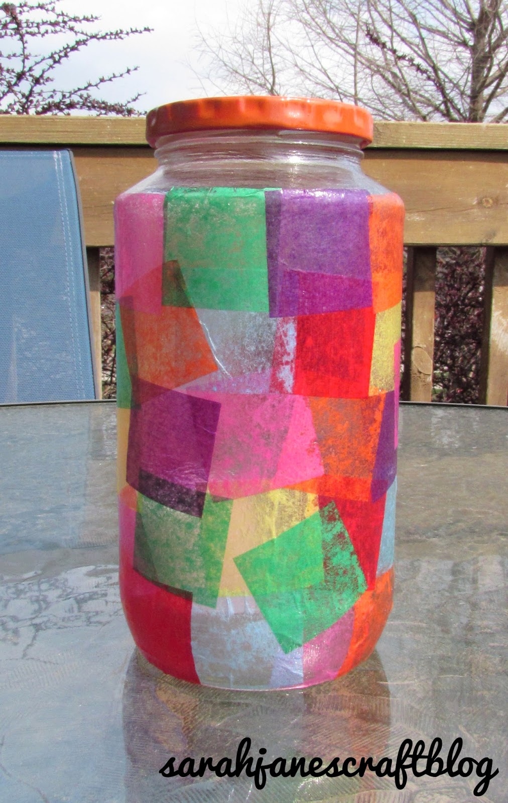 Tissue Paper "Stained Glass" Jar