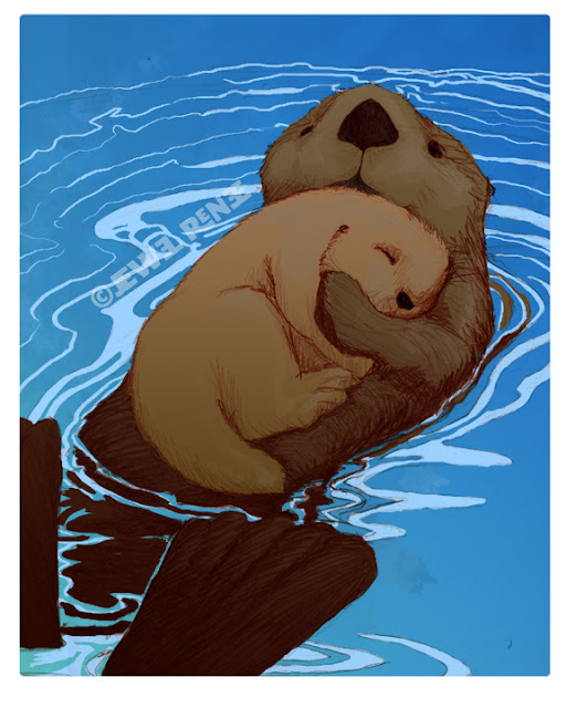 Jewel Renee Illustration: Sea Otters Illustration, Color In Progress