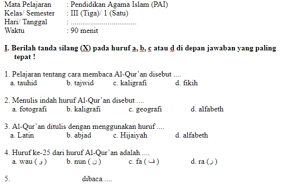 Soal Latihan Agama Islam Kelas 5 Sd Semester 1