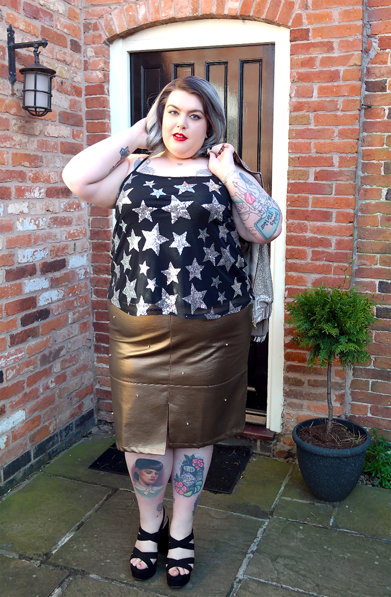 UK Plus Size Blogger Elvi Prima Bronze Pencil Skirt Review