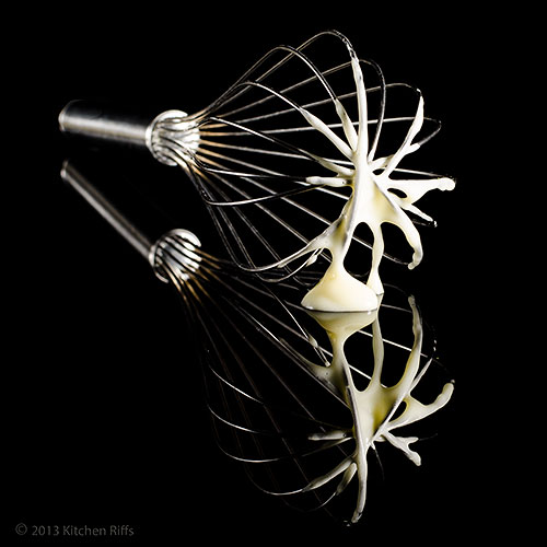 Wire Whisk with Homemade Mayonnaise, on Black Acrylic