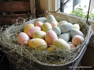 basket of Easter Eggs in The Antique Gardener shop in Sutter Creek, California