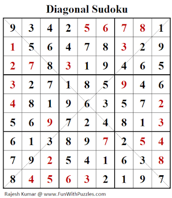 Answer of Diagonal Sudoku Puzzle (Fun With Sudoku #321)