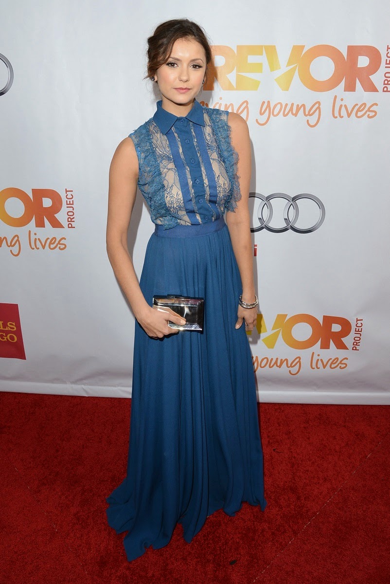 Nina Dobrev in Elie Saab at The Trevor Project's 2013 TrevorLive LA Event