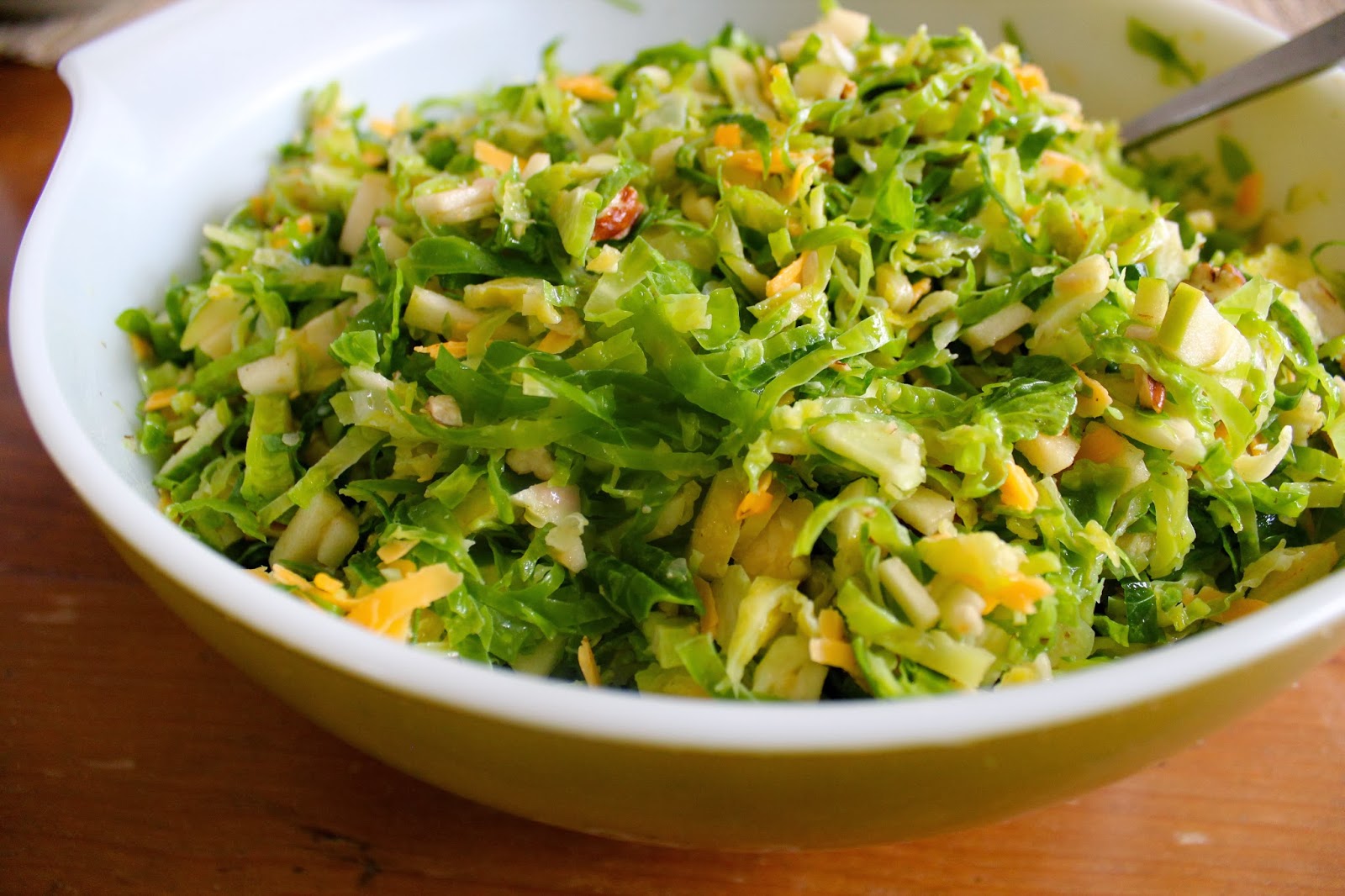 Oh Happy Day! Brussels Sprout Salad with Cheddar, Pecans & Apple