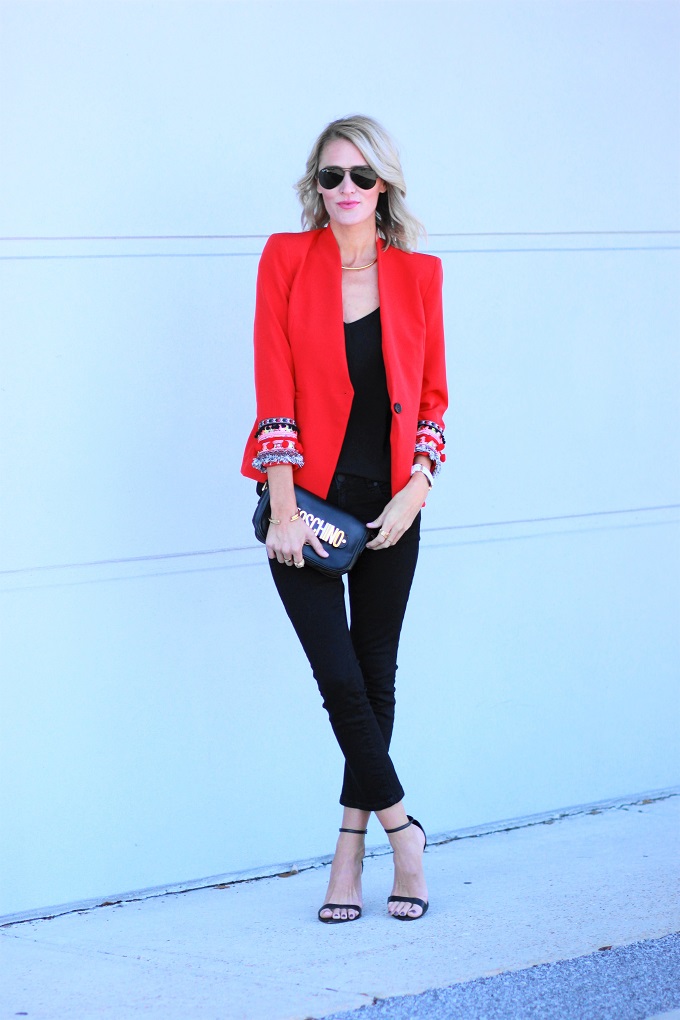 Belle de Couture: Red Collarless Blazer