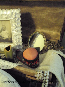 Eclectic Red Barn: Vintage Doll Box with small mirror, pinchusion and iron vase