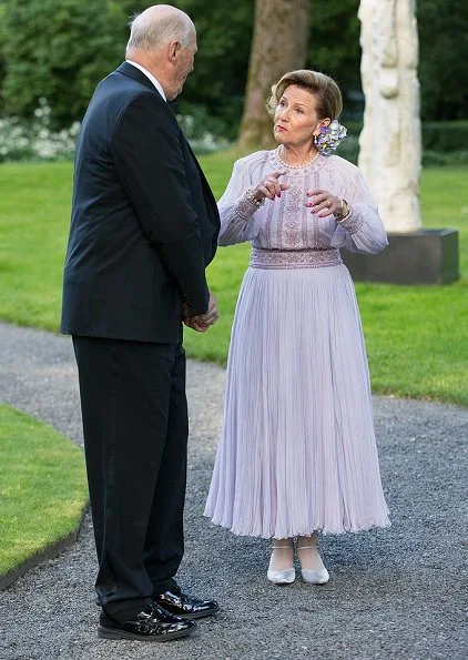 Crown Princess Mette-Marit wore Sandra Mansour Hand Embroidered Dress.Prince Haakon, Princess Märtha Louise and Princess Astrid, Mrs Ferner