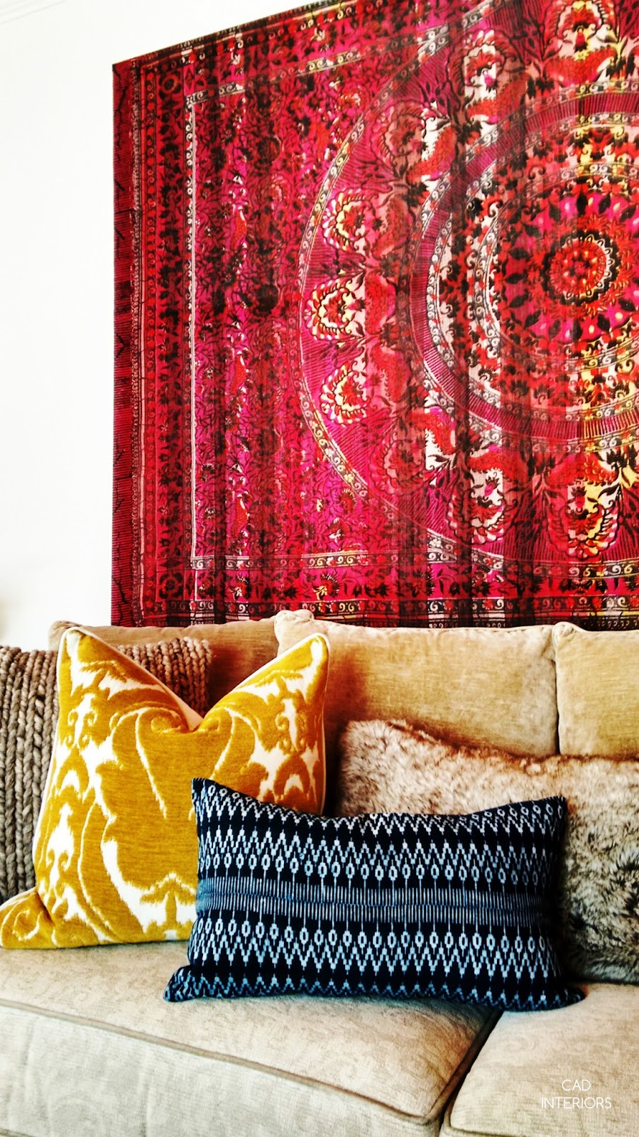 vintage tapestry accessories indigo pillow interior design decorating one room challenge