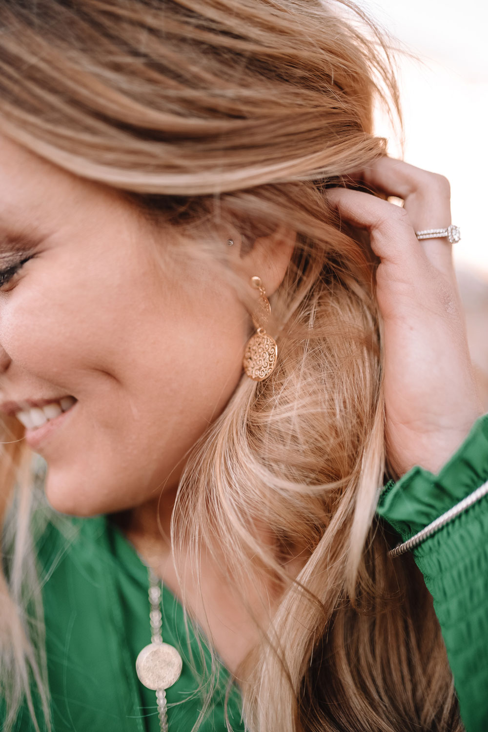 Gold earrings on Oklahoma City blogger Amanda Martin of Amanda's OK