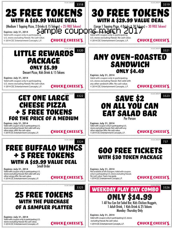Coupons chuck e cheese july 2018