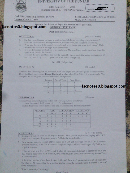 Operating system past papers