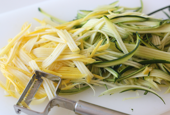 julienned zucchini and yellow squash for asian style slaw