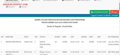 Jadwal Kuliah pada SIAKAD Online