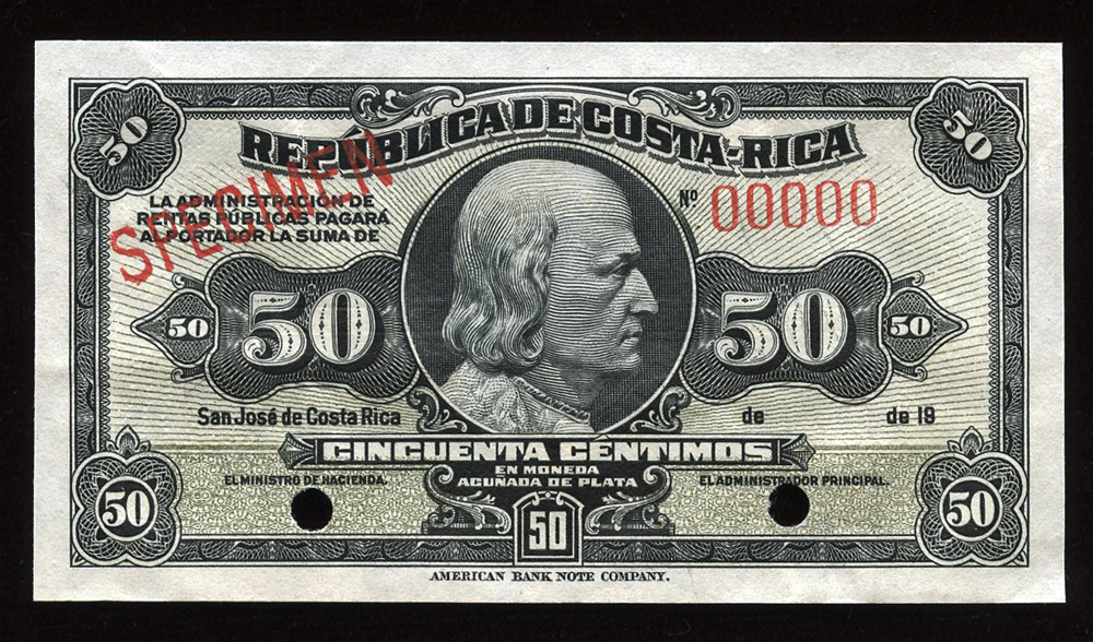 Costa Rica 50 Centimos Silver Certificate banknote 1917World Banknotes