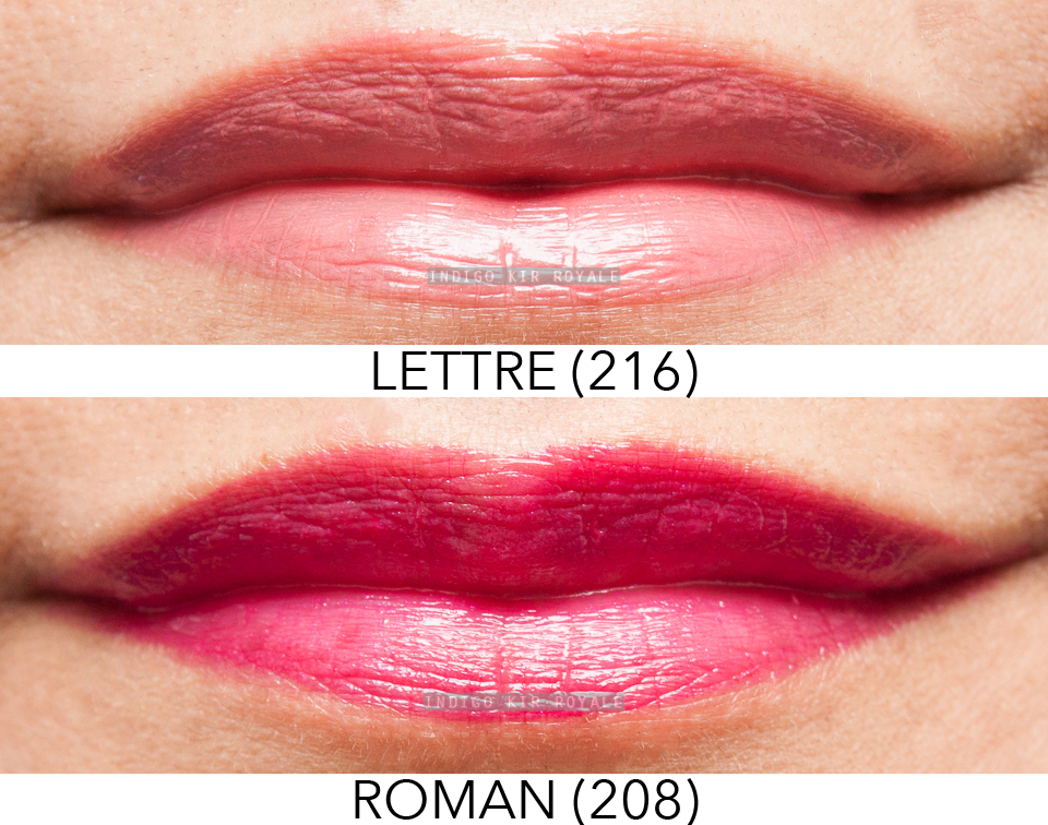 Indigo Kir Royale: CHANEL ROUGE COCO STYLO COMPLETE CARE LIPSHINE IN  'ROMAN' (208) & 'LETTRE' (216) + SWATCHES OF ALL SHADES