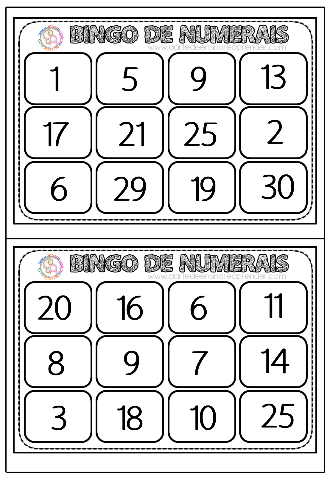 Jogo de Bingo: leitura escrita de números - Planos de aula - 1º ano