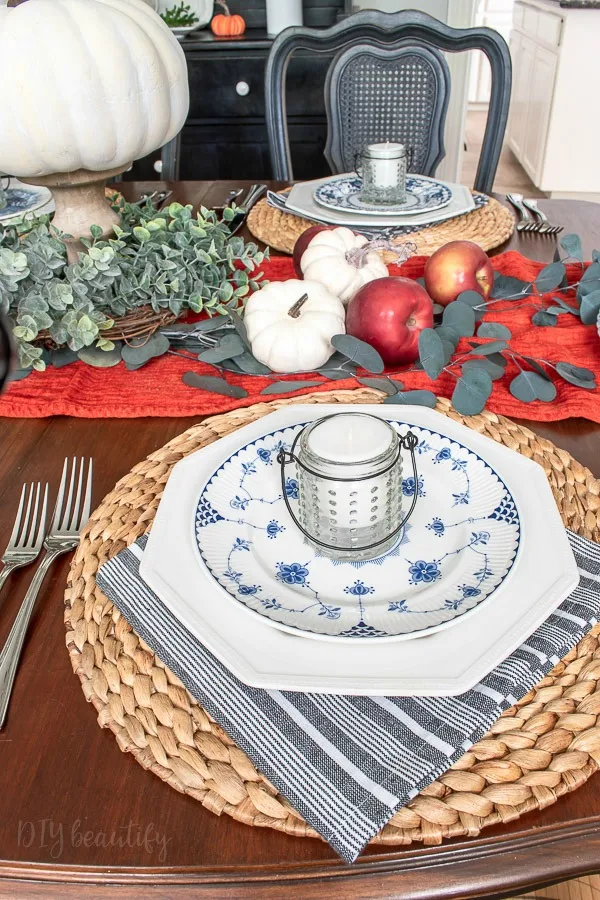 Thanksgiving table with vintage dishes
