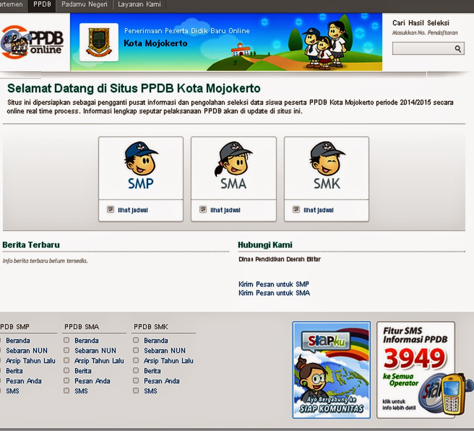 Situs PPDB Online Kota Mojokerto Kacau : "Kirim Pesan? Hubungi Dinas