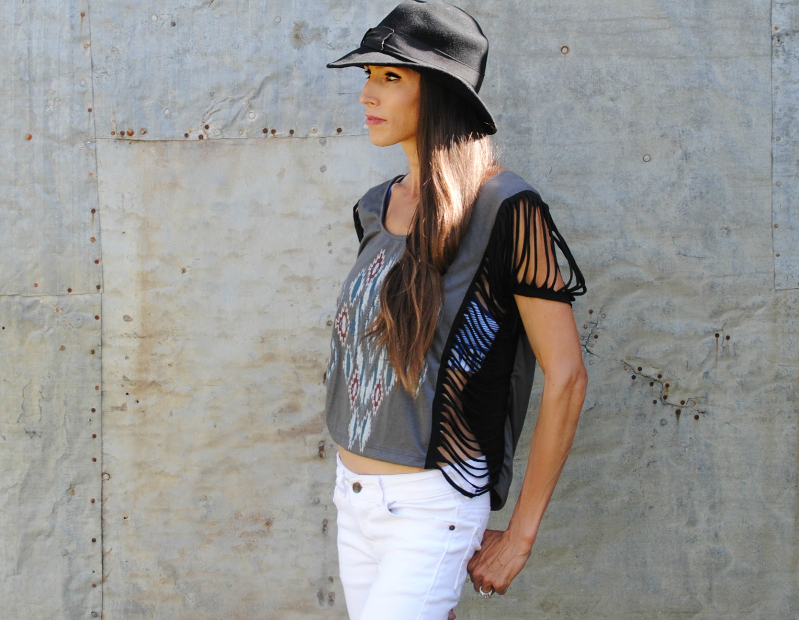 Trash To Couture DIY Fringe Seam Tee.