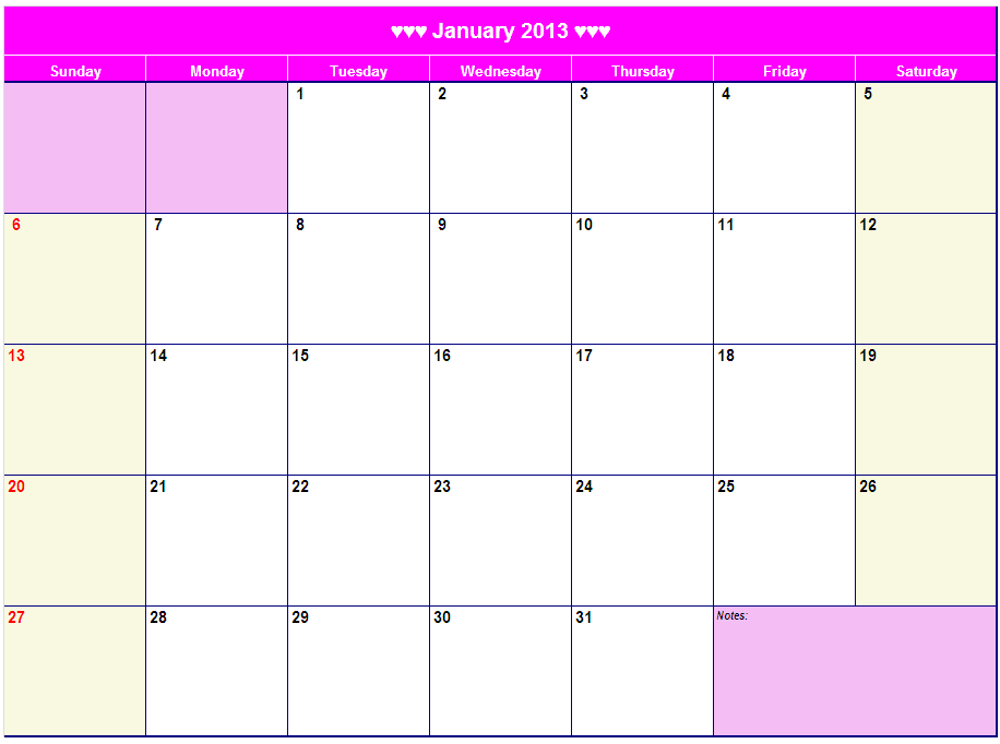 Designs by Gee: 2013 Monthly Printable Calendar