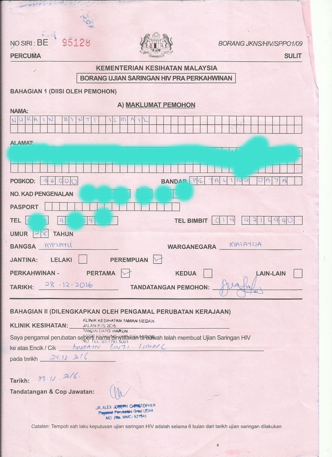 Hiv test pra perkahwinan