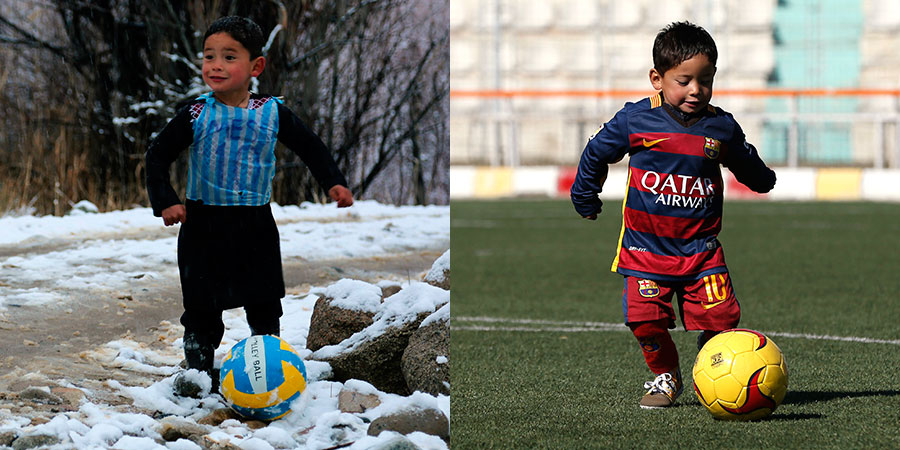 Piedra OnLine: El niño de la bolsa-camiseta de Messi cumple uno de sus sueños