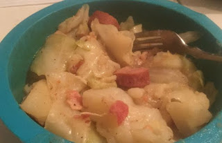 cabbage smoke sausage and potatoes, cabbage sausage supper recipe, simple but delicious, loaded boiled cabbage, cabbage and bacon,