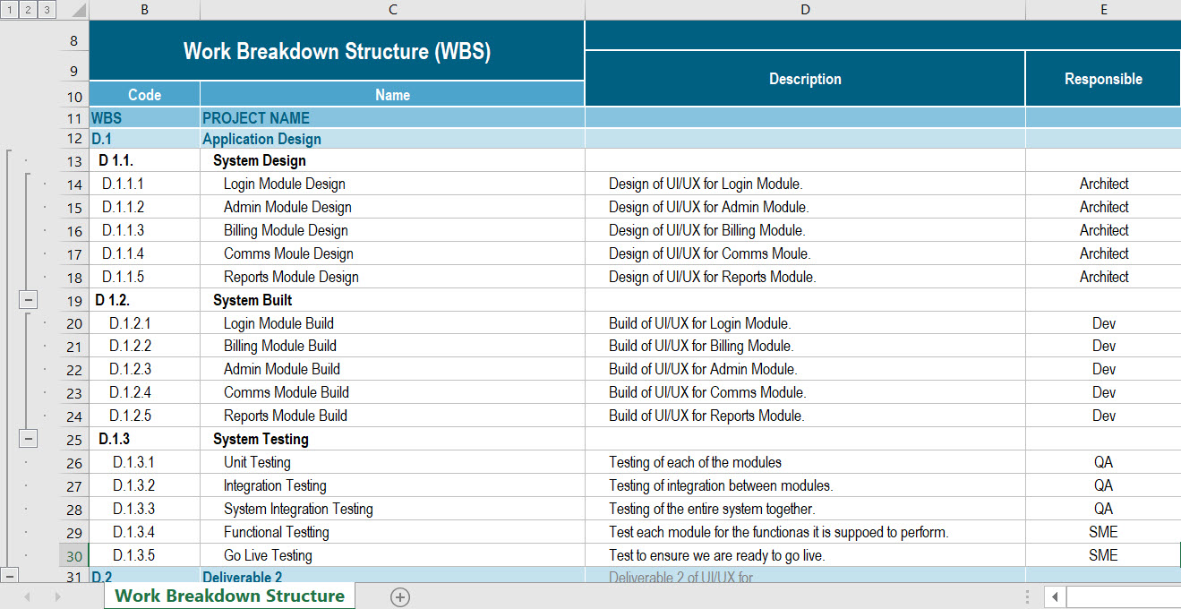 Work Breakdown Structure Excel Template