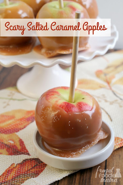 These easy to make Scary Salted Caramel Apples are the perfect sweet treat for a fall get-together or Halloween party. #ad