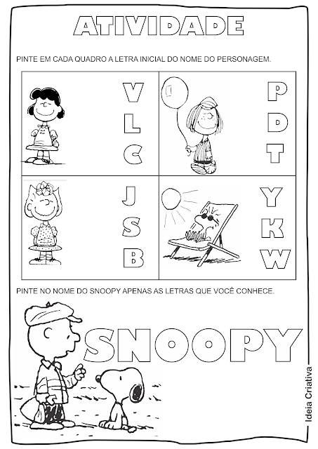 Atividades para imprimir letra inicial Snoopy