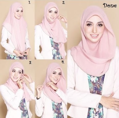 tutorial hijab wisuda segi empat satu warna