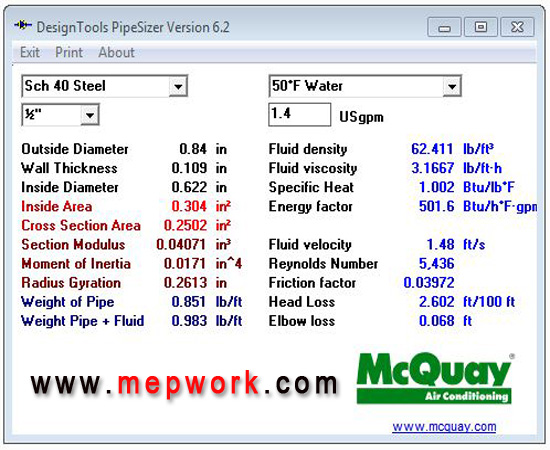 McQuay PipeSizer With Solved Example - Free Download