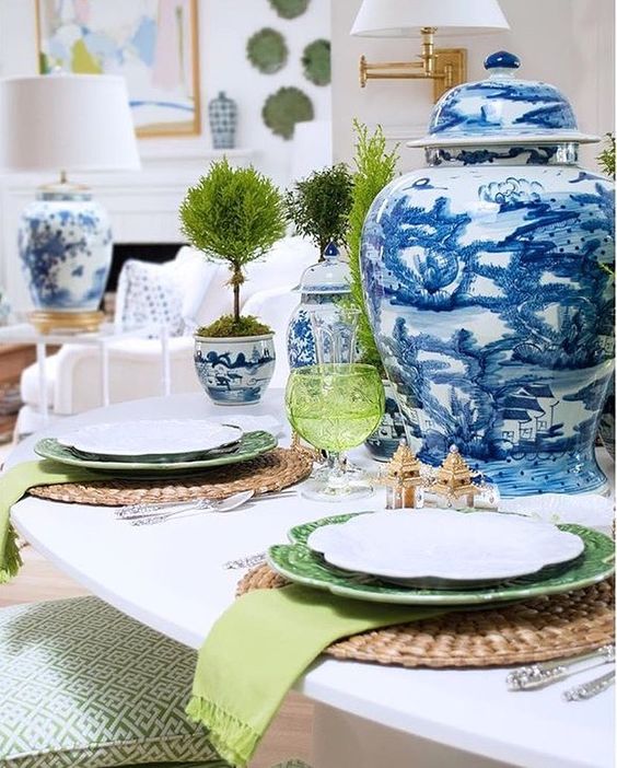 Chinoiserie Chic Blue and Green Table Setting