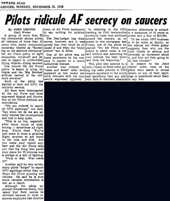 Pilots Ridicule AF Secrecy On Saucers Newark Star-Ledger (Edit 2)12-22-1958