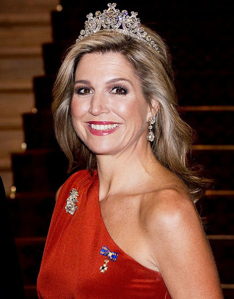 Queen Maxima diamond Tiara, wore Claes Iversen dress, Diamond earrings