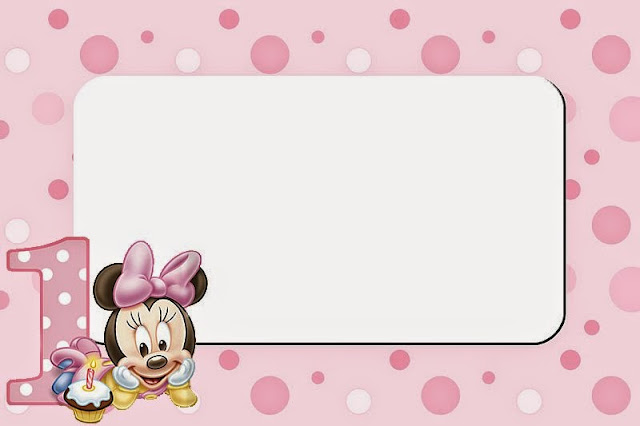 Minnie Primer Año con Lunares: Invitaciones para Imprimir Gratis. Para hacer invitaciones, tarjetas, marcos de fotos o etiquetas, para imprimir gratis de Minnie Primer Año con Lunares.