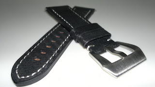 24/22 Black Carbon Fiber Design Leather Strap