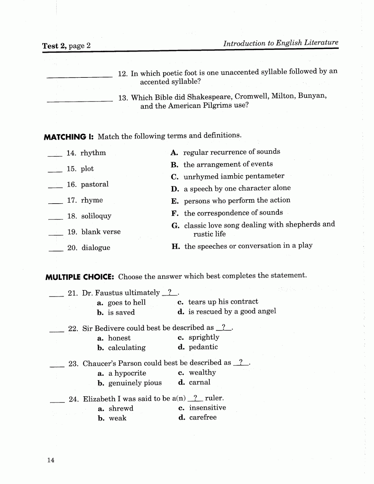 MaMa Resources Grade 12 English Test 2