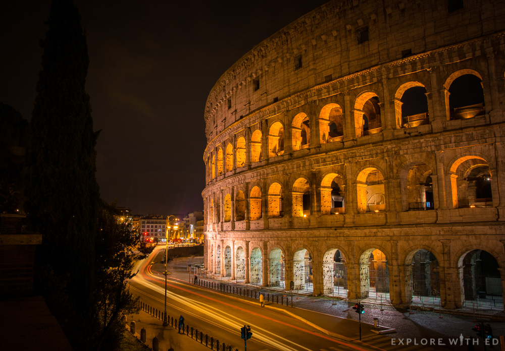 Colosseum at night from Via Nicola Salvi