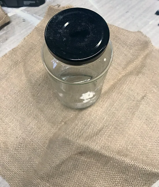 jar and piece of burlap