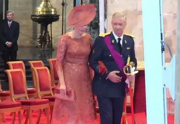 Crown Princess Elisabeth wore Erdem dress. King Philippe, Queen Mathilde, Princess Eleonore, Prince Gabriel and Prince Emmanuel. Natan