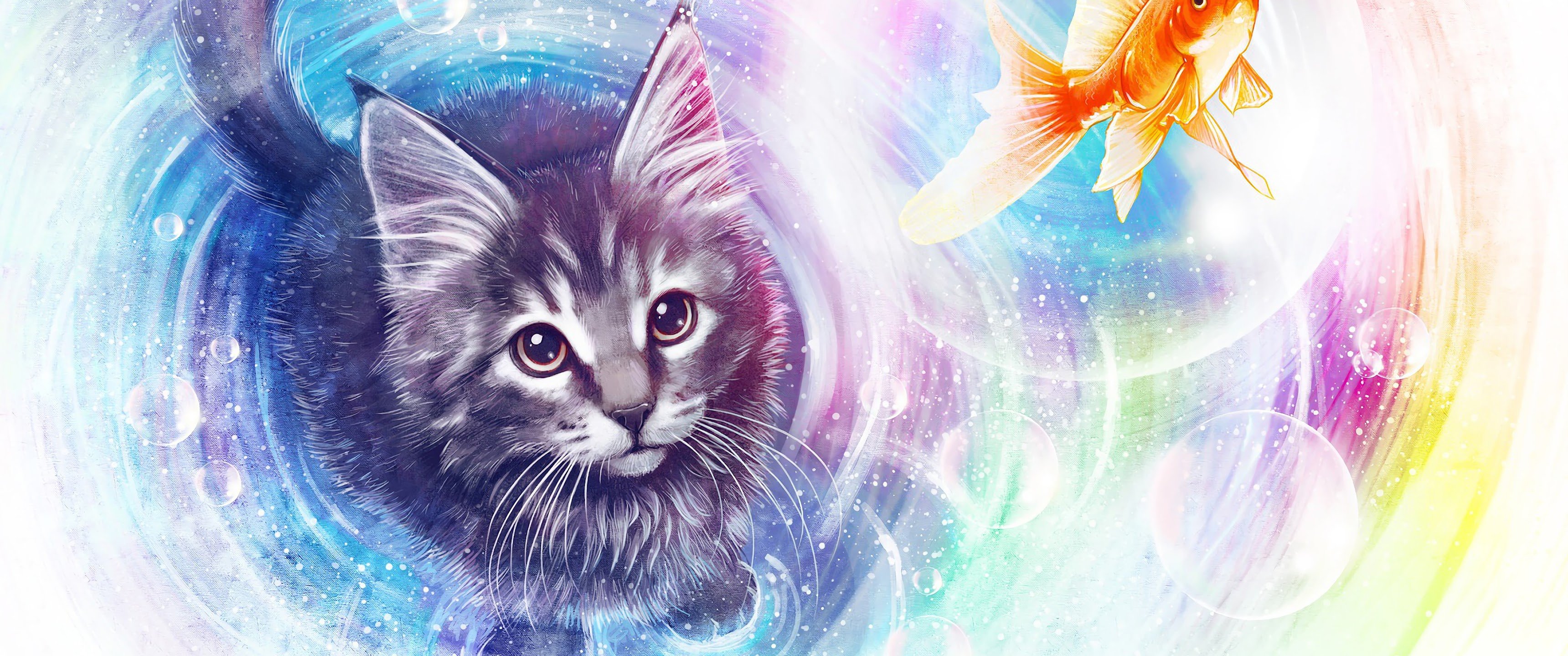 Cat, Art, Goldfish, Fantasy, 4K, 3840x2160, #7 Wallpaper PC Desktop