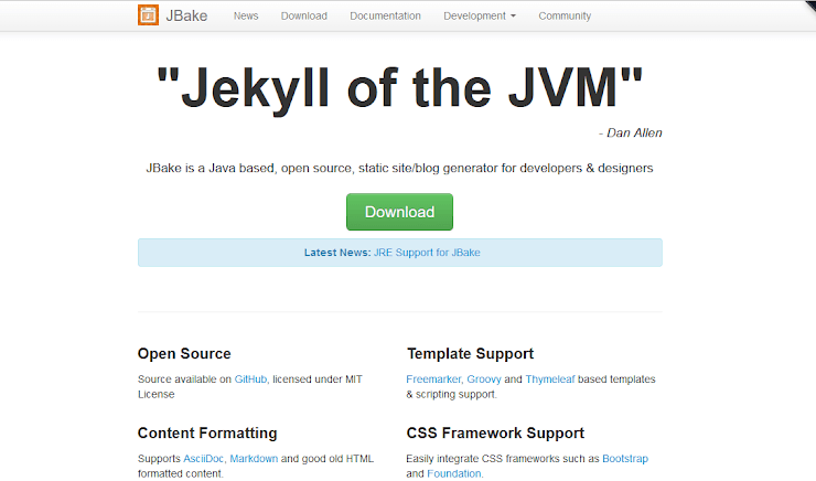 JBake platform for static websites