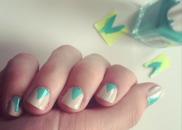 Cream nail mint triangle base nail art