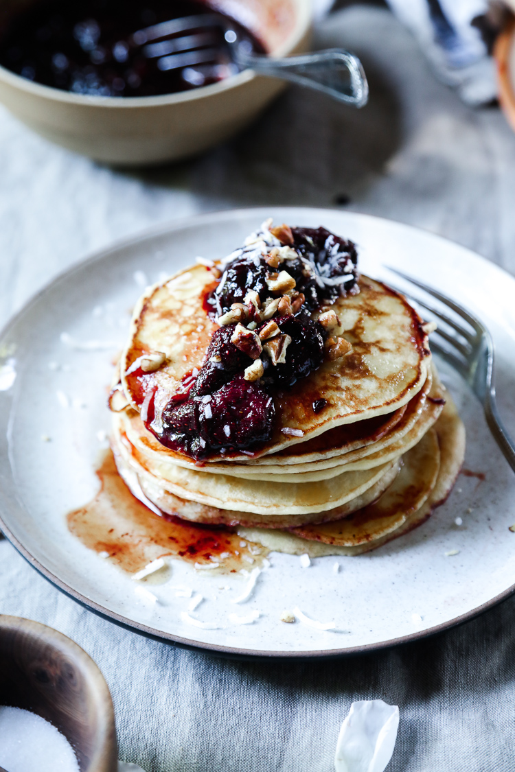Flourishing Foodie Pancakes with a Balsamic Strawberry Compote