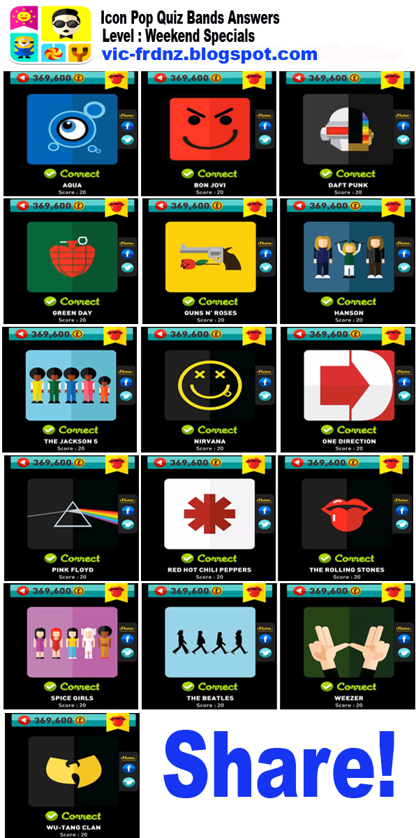 Icon Pop Quiz Bands Answers Weekend Specials Frdnz